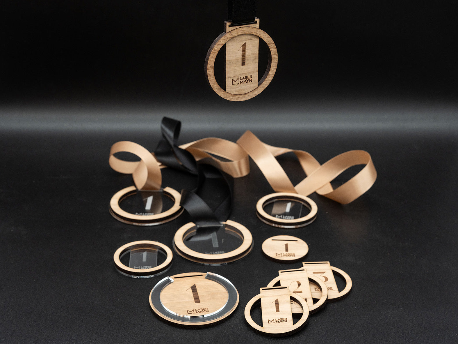 100x Medaille Sponsor Holz 5cm Set