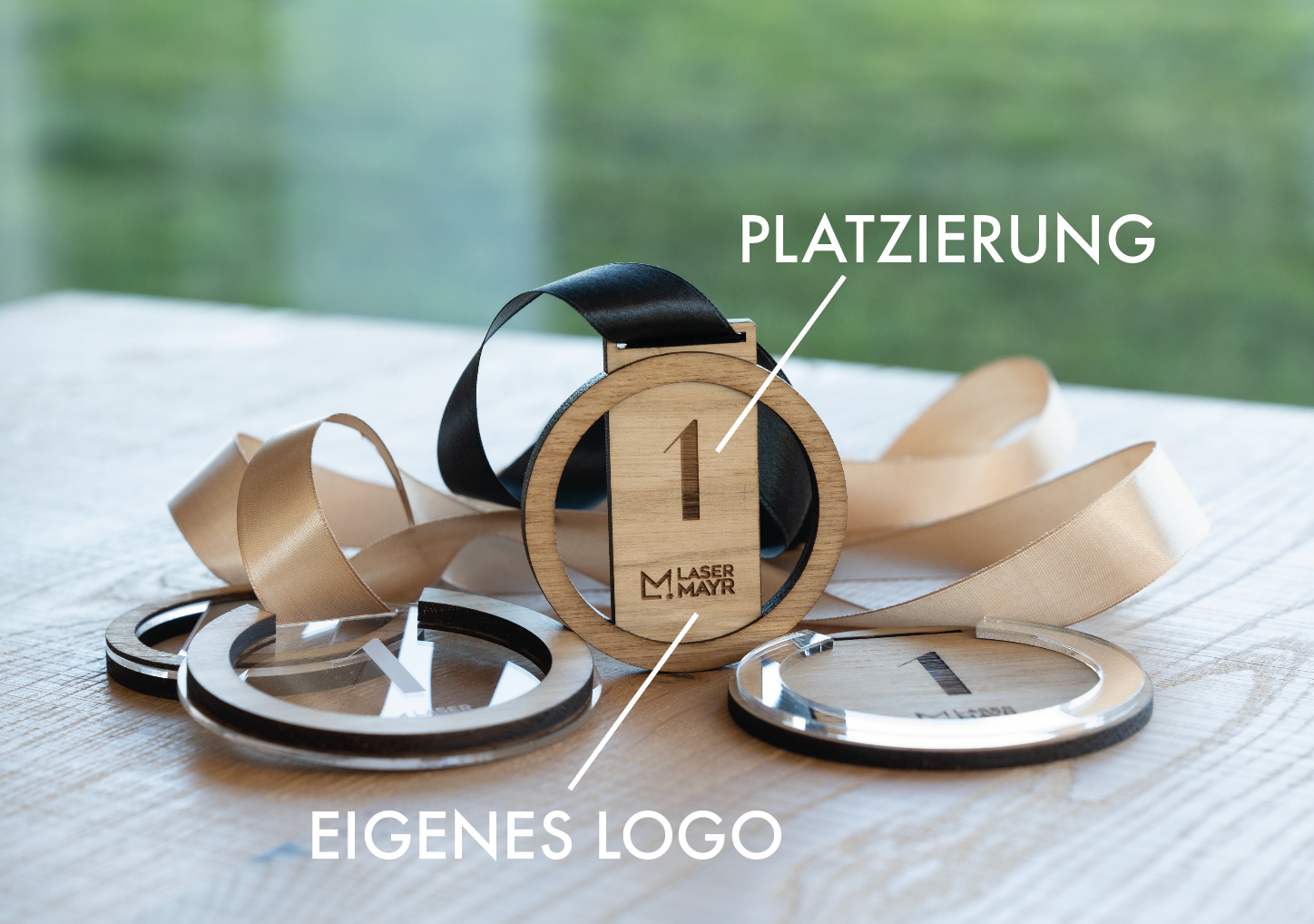 100x Medaille Sponsor Holz 5cm Set