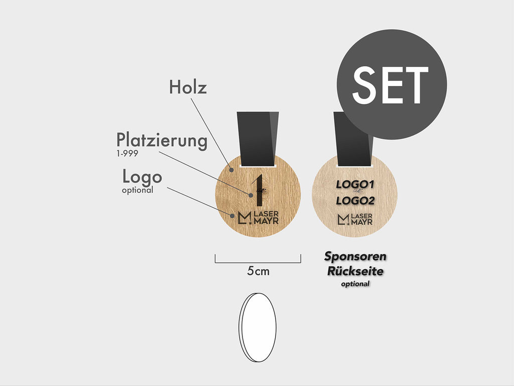 100x Medaille Sponsor Holz 5cm Set